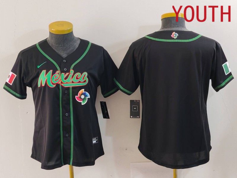 Youth 2024 World Cub Mexico Blank Black Nike MLB Jersey style 4->youth mlb jersey->Youth Jersey